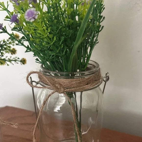 Charming Glass Mason Jar Vases with Yellow and Purple Accents - Picture 2 of 2